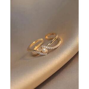 Rhinestone Pave Pearl Center Luxuriant Elegant Simple Beauty Decor Cuff Ring